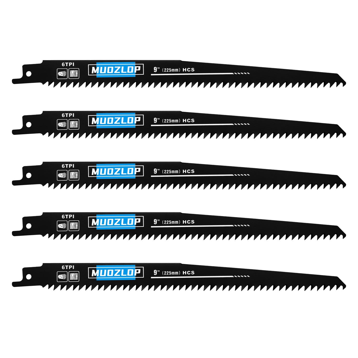 5 Pack 9 inch Reciprocating Saw Blades Set, 6TPI High Carbon Saw Blades, Woodcutting Saw Blades with Organizer Case (5, 6TPI/9 inch)