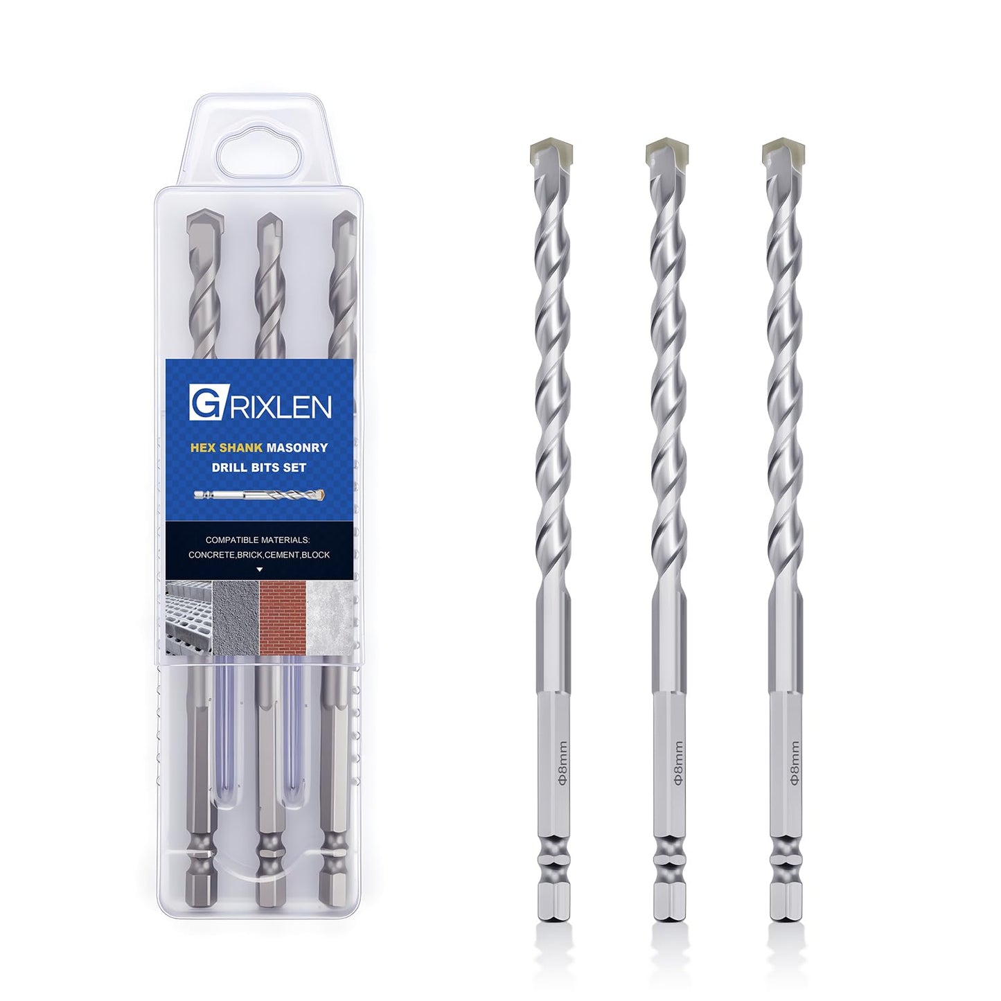 3 Pack 1/4"(6mm) Hex Shank Hammer Drill Masonry Bits, 4.3" Length Masonry Drill Bits for Concrete, Cement, Brick, Stone (3 Pieces, 1/4" x 4.3" (6x110mm))