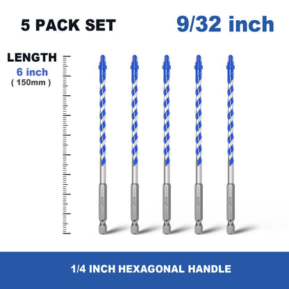 5er-Pack 3/16 Zoll Fliesenbohrer, Sechskantschaft-Stufenbohrer für Fliesen, Beton, Porzellan, Ziegel, Glas, Zement, 15,2 cm Länge