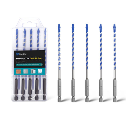 5er-Pack 3/16 Zoll Fliesenbohrer, Sechskantschaft-Stufenbohrer für Fliesen, Beton, Porzellan, Ziegel, Glas, Zement, 15,2 cm Länge