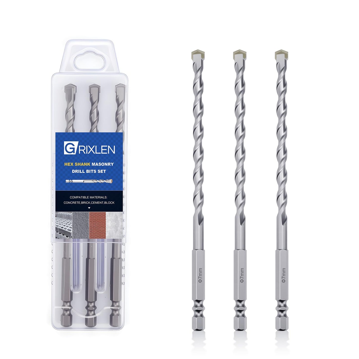 3 Pack 1/4"(6mm) Hex Shank Hammer Drill Masonry Bits, 4.3" Length Masonry Drill Bits for Concrete, Cement, Brick, Stone (3 Pieces, 1/4" x 4.3" (6x110mm))