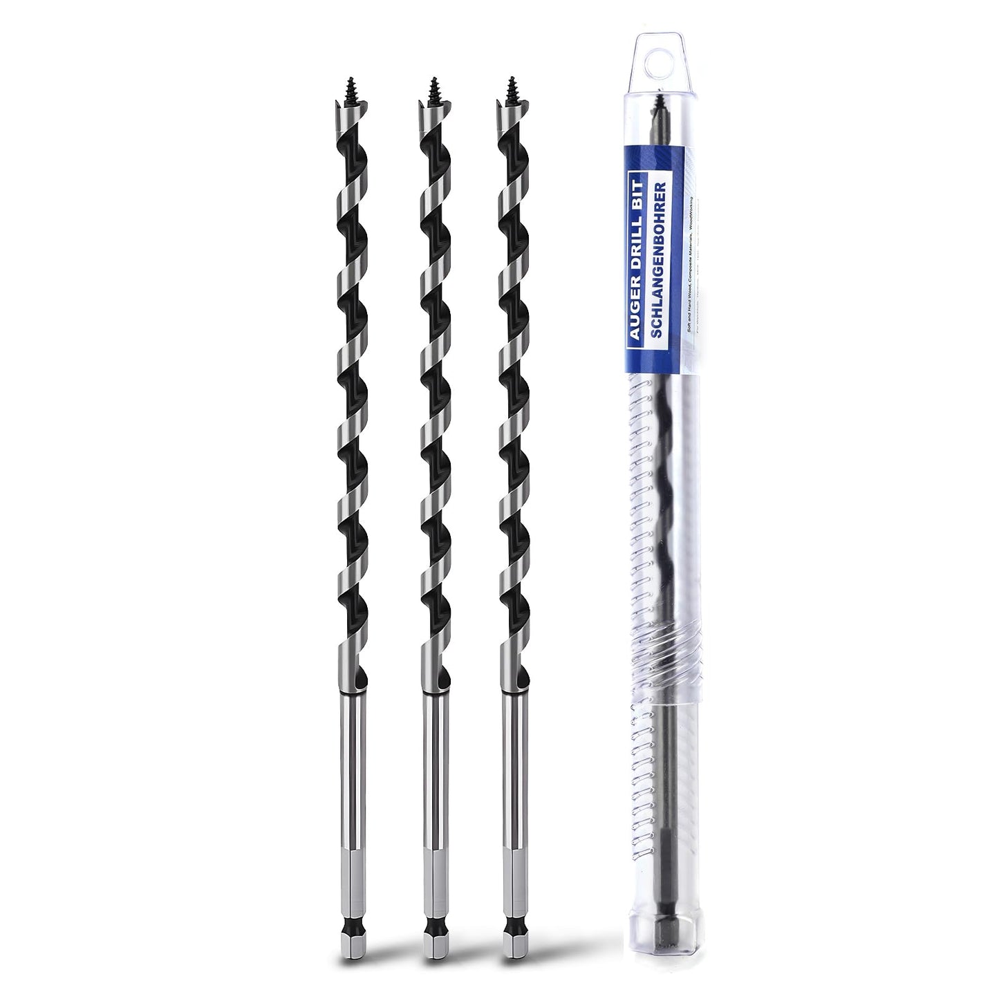 3 Pack 3/8 inch X 9 inch Auger Bit for Wood, 10x230mm Hex Long Auger Drill Bit for Wood, Hard Wood,Ship, Composite Materials, Drywall and DIY Projects