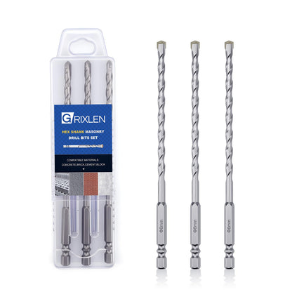 3er-Pack 1/4"(6mm) Sechskantschaft Hammerbohrer Steinbohrer, 110mm Länge Steinbohrer für Beton, Zement, Ziegel, Stein (3 Stück, 1/4" x 4.3" (6x110mm))
