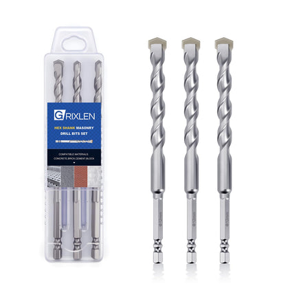 3er-Pack 1/4"(6mm) Sechskantschaft Hammerbohrer Steinbohrer, 110mm Länge Steinbohrer für Beton, Zement, Ziegel, Stein (3 Stück, 1/4" x 4.3" (6x110mm))