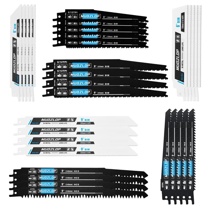 32 Pack Reciprocating Saw Blades Set， High Carbon Saw Blades，Metal and Woodcutting Saw Blades with Organizer Case (32 Pack)