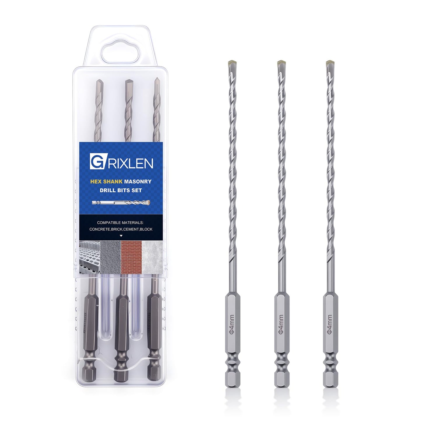 3 Pack 1/4"(6mm) Hex Shank Hammer Drill Masonry Bits, 4.3" Length Masonry Drill Bits for Concrete, Cement, Brick, Stone (3 Pieces, 1/4" x 4.3" (6x110mm))