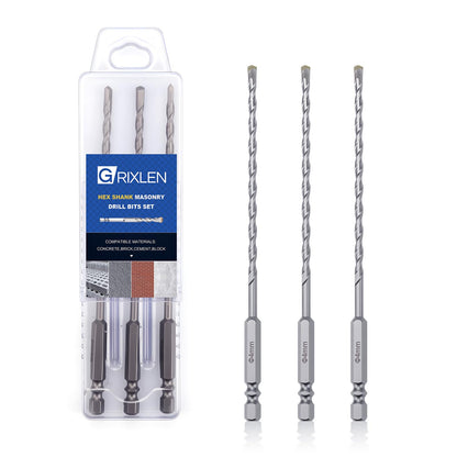3er-Pack 1/4"(6mm) Sechskantschaft Hammerbohrer Steinbohrer, 110mm Länge Steinbohrer für Beton, Zement, Ziegel, Stein (3 Stück, 1/4" x 4.3" (6x110mm))
