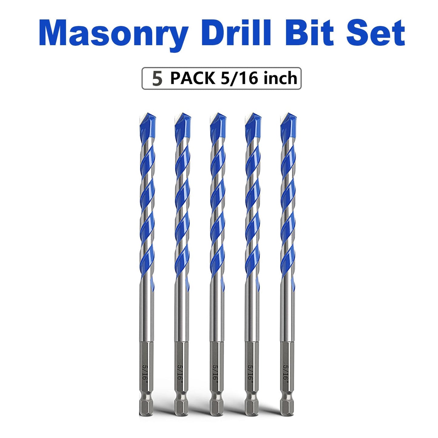 5 Pack 1/8 inch Masonry Drill Bit Set,Concrete Drill Bit Set with Hex Shank,Carbide Tip Drill Bits for Concrete, Cement, Tile,Brick, Plastic and Ceramic (1/8"（5 Pcs）)