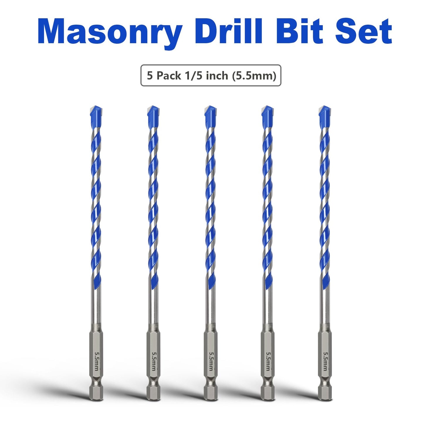 5 Pack 1/8 inch Masonry Drill Bit Set,Concrete Drill Bit Set with Hex Shank,Carbide Tip Drill Bits for Concrete, Cement, Tile,Brick, Plastic and Ceramic (1/8"（5 Pcs）)