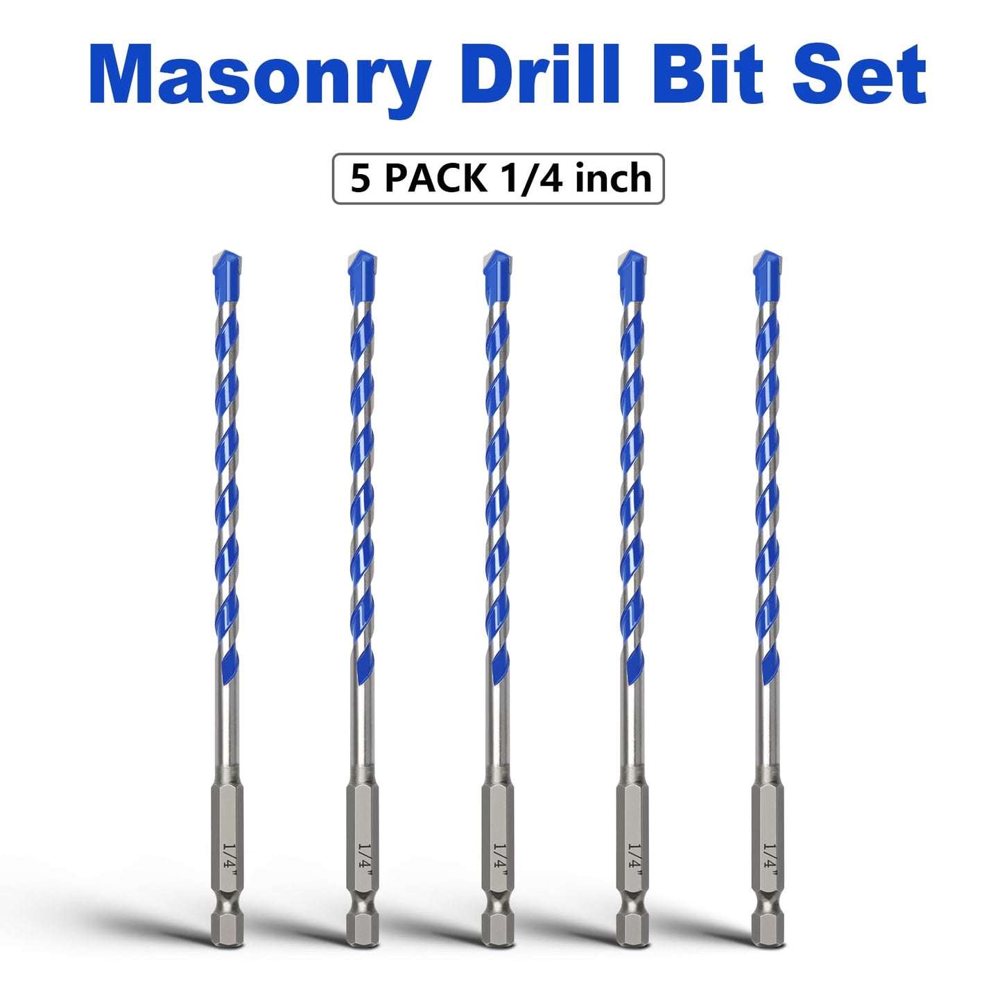 5 Pack 1/8 inch Masonry Drill Bit Set,Concrete Drill Bit Set with Hex Shank,Carbide Tip Drill Bits for Concrete, Cement, Tile,Brick, Plastic and Ceramic (1/8"（5 Pcs）)