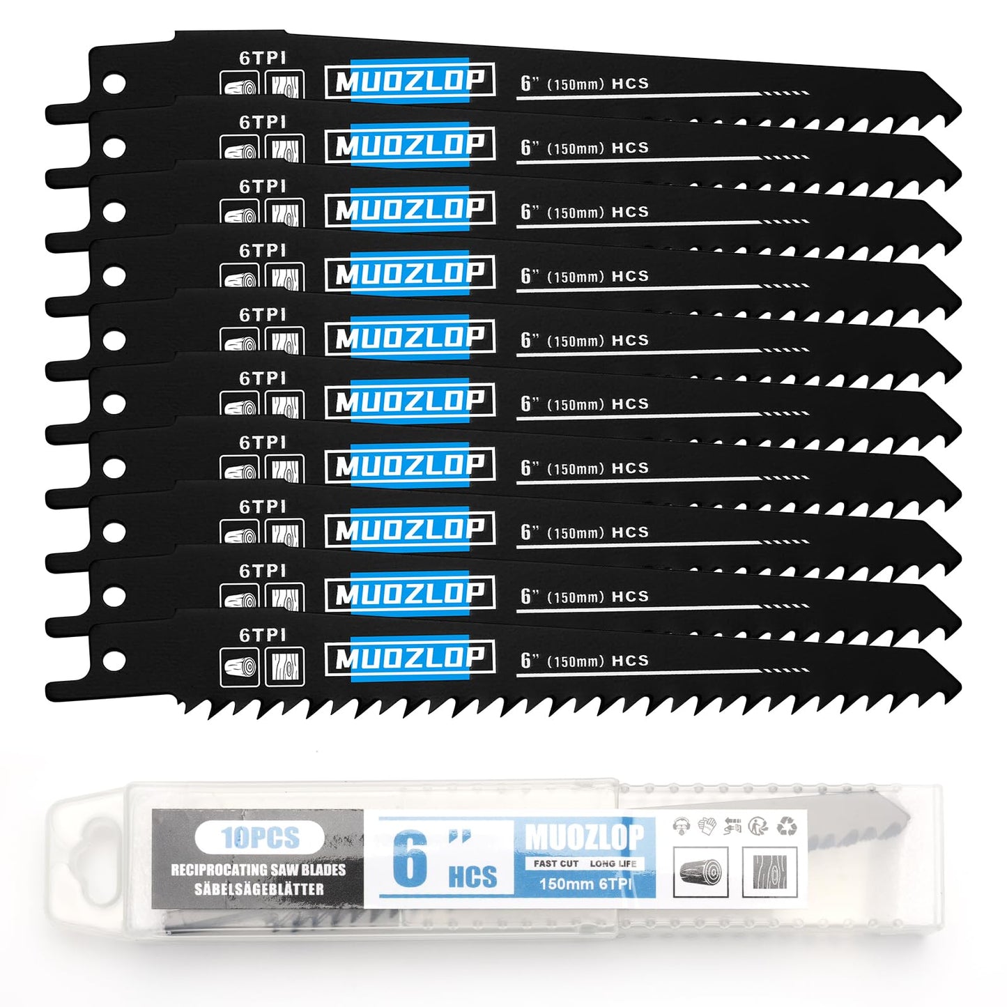 5 Pack 9 inch Reciprocating Saw Blades Set, 6TPI High Carbon Saw Blades, Woodcutting Saw Blades with Organizer Case (5, 6TPI/9 inch)