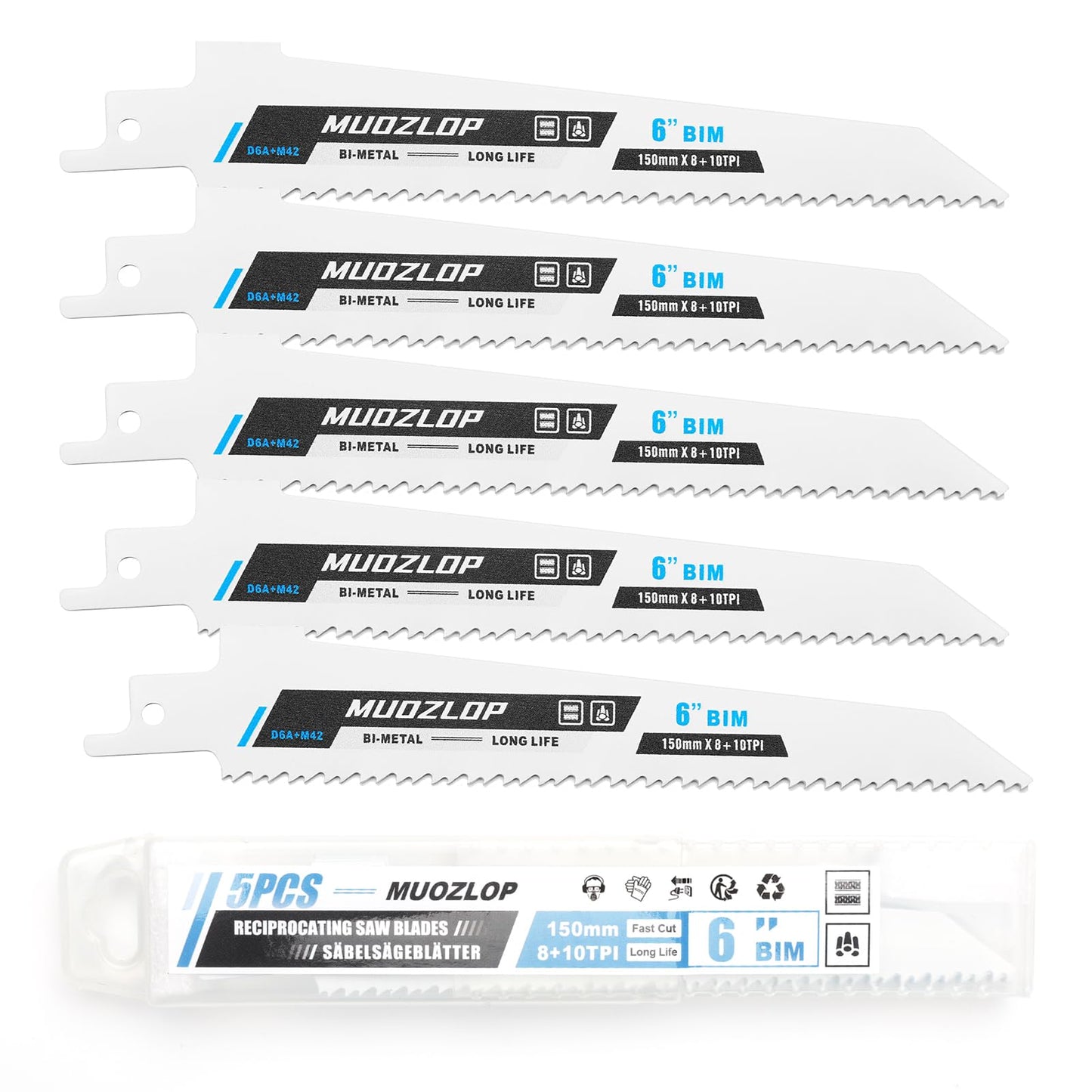 5 Pack 9 inch Reciprocating Saw Blades Set, 6TPI High Carbon Saw Blades, Woodcutting Saw Blades with Organizer Case (5, 6TPI/9 inch)