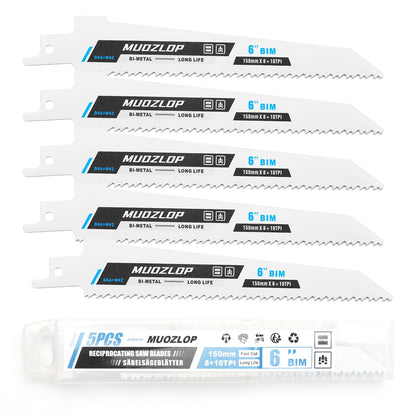 5er-Pack 9-Zoll-Säbelsägeblätter-Set, 6TPI-Sägeblätter aus Kohlenstoffstahl, Holzsägeblätter mit Organizer-Box (5, 6TPI/9 Zoll)