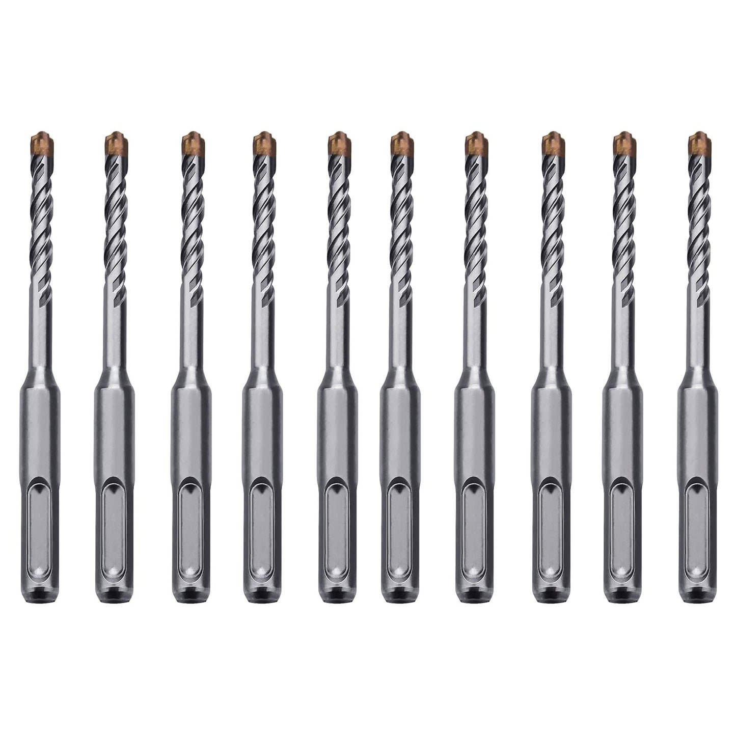 10 Pack 3/8 inch x 6.3 inch SDS Plus Rotary Hammer Bit, Concrete Drill Bits for Concrete, Brick, Cement and Stone, 6.3 inch Length (3/8 inch - 10 Pack)