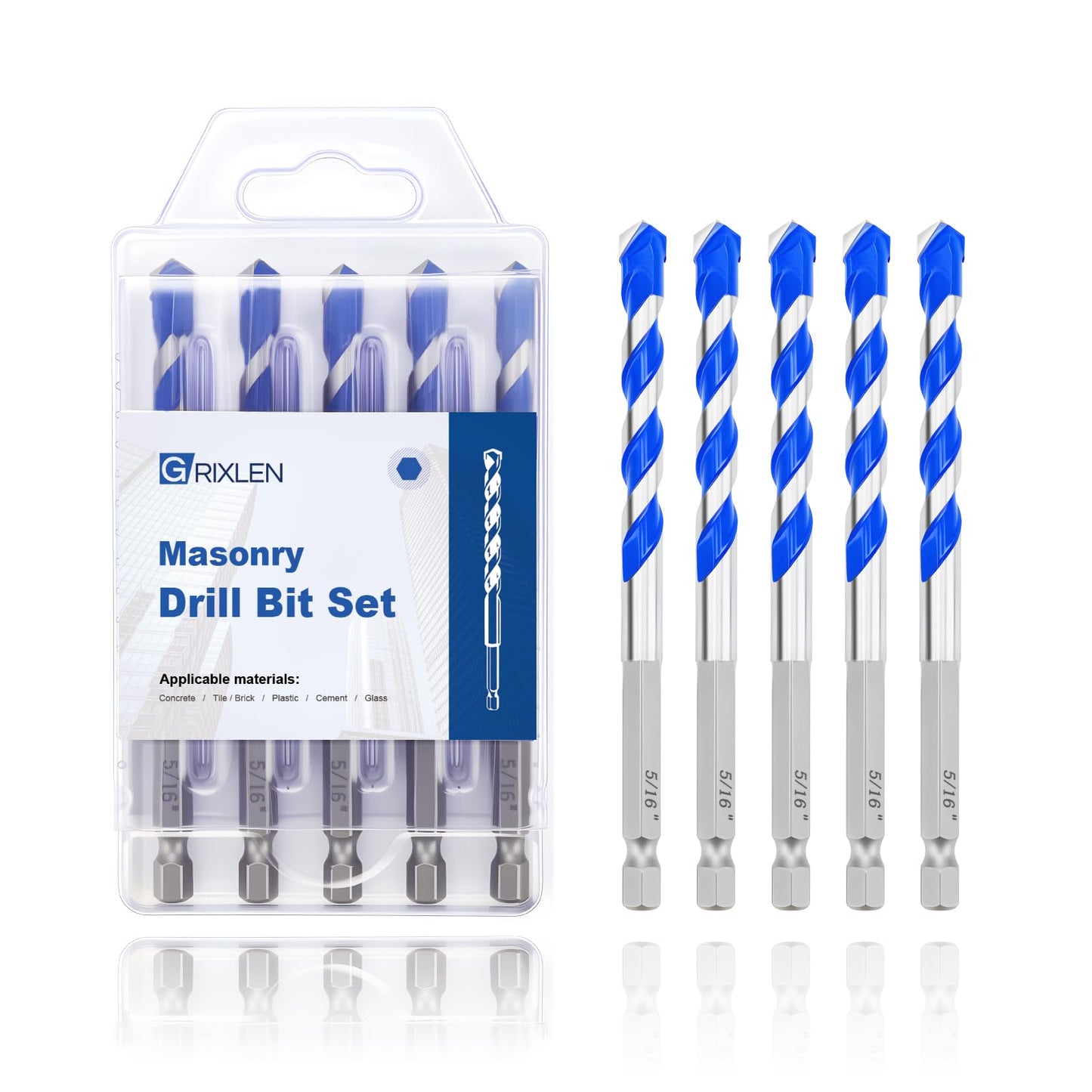 5 Pack 5/32" Masonry Drill Bit Set,Concrete Drill Bit Set,Concrete Drill Bits for Concrete, Tile,Brick, Cement,Glass (Hex Shank, 5/32 inch（ 5 Pack ）)