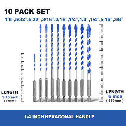 5er-Pack 3/16 Zoll Fliesenbohrer, Sechskantschaft-Stufenbohrer für Fliesen, Beton, Porzellan, Ziegel, Glas, Zement, 15,2 cm Länge