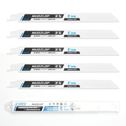 5er-Pack 9-Zoll-Säbelsägeblätter-Set, 6TPI-Sägeblätter aus Kohlenstoffstahl, Holzsägeblätter mit Organizer-Box (5, 6TPI/9 Zoll)