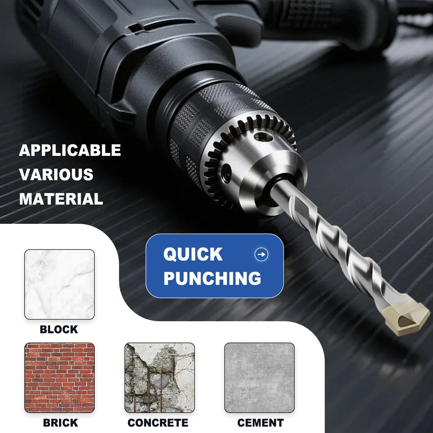 3 Pack 1/4"(6mm) Hex Shank Hammer Drill Masonry Bits, 4.3" Length Masonry Drill Bits for Concrete, Cement, Brick, Stone (3 Pieces, 1/4" x 4.3" (6x110mm))