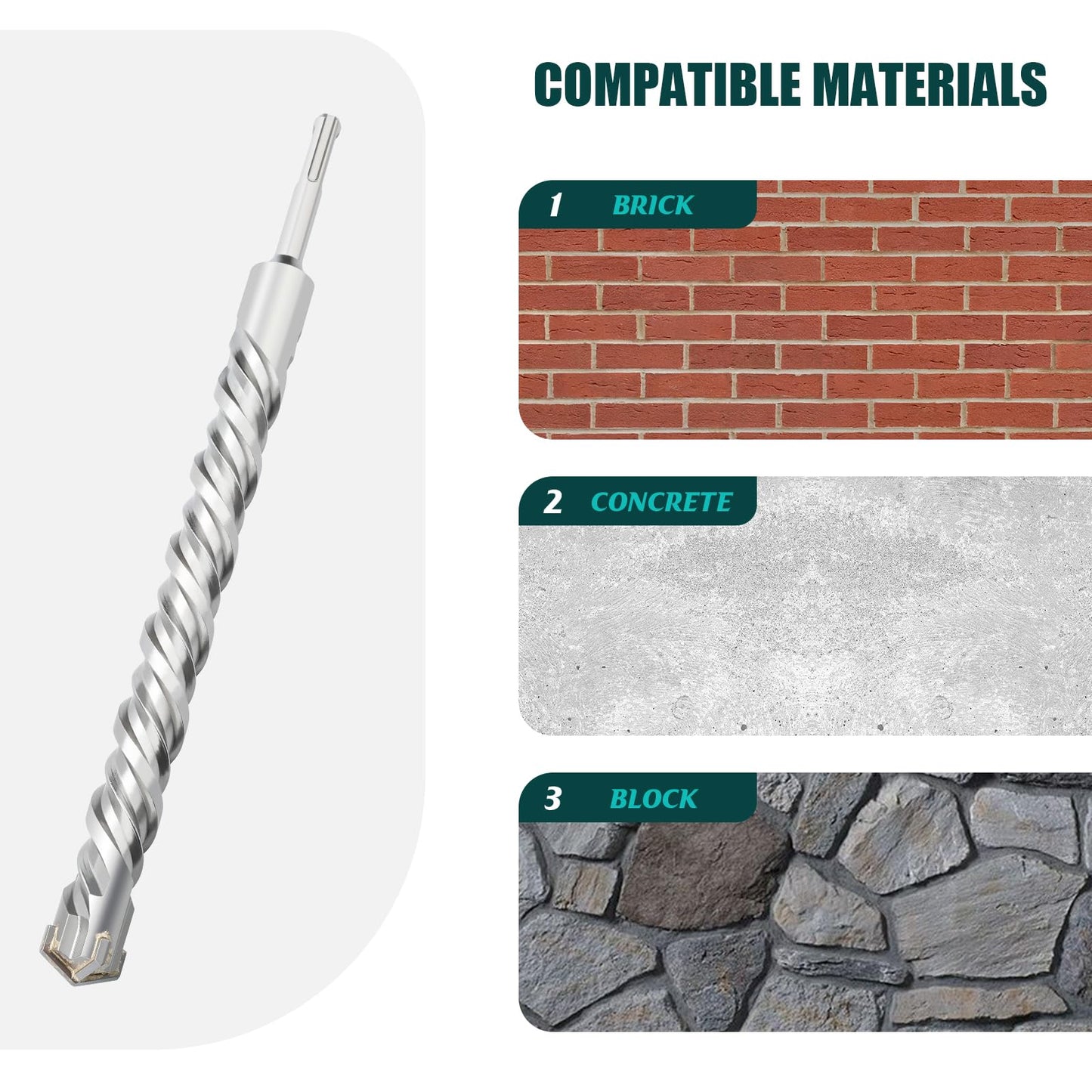 1/2" x 59" (12x1500mm) SDS Plus Rotary Hammer Drill Bit, Concrete Drill Bit, SDS Plus Masonry Drill Bit for Concrete, Brick, Cement (1/2"（ 12mm) Diameter, 59 inch Length
