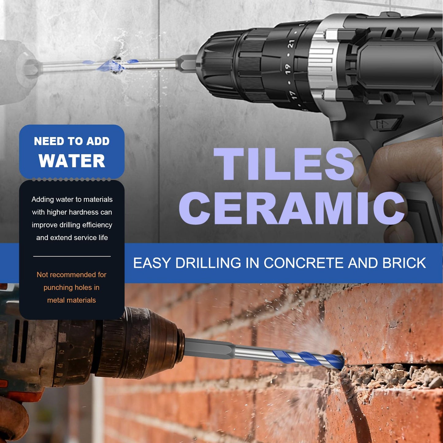5 Pack 3/16" Tile Drill Bits, Hex Shank Step Masonry Drill Bits for Tile,Concrete, Porcelain,Brick, Glass, Cement, 6" Length