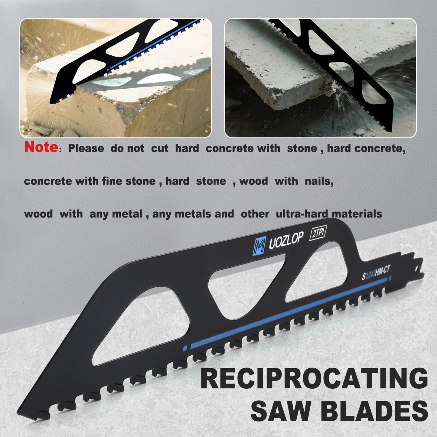 12 inch Masonry Reciprocating Saw Blades,2TPI Carbide Blade Strong teeths for Cutting Brick, Cement, Porous Concrete，3 Pack (3, 12 inch)