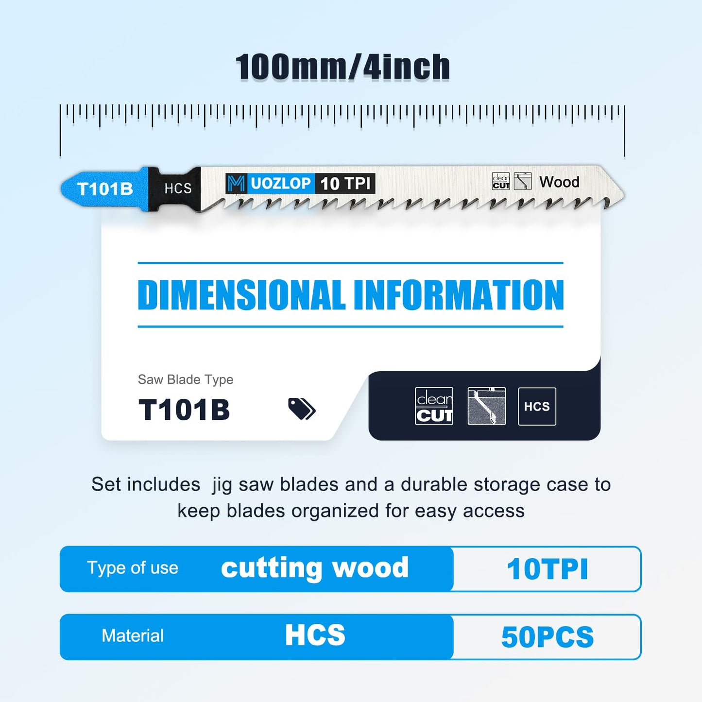 MUOZLOP20pcsT118A Jigsaw Blades，21TPI Jig Saw Blades with Storage Case,T-Shank jig Saw Blades for Metal Cutting (20pcsT118A)