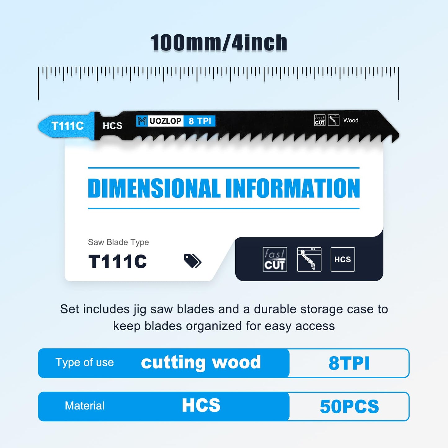 MUOZLOP20pcsT118A Jigsaw Blades，21TPI Jig Saw Blades with Storage Case,T-Shank jig Saw Blades for Metal Cutting (20pcsT118A)