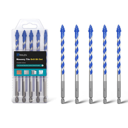 5er-Pack 3/16 Zoll Fliesenbohrer, Sechskantschaft-Stufenbohrer für Fliesen, Beton, Porzellan, Ziegel, Glas, Zement, 15,2 cm Länge