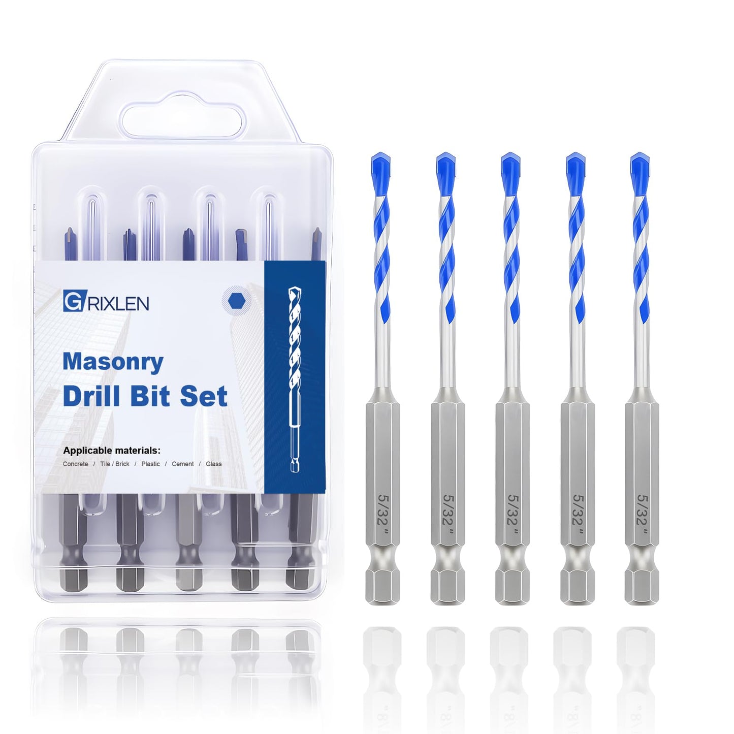 5 Pack 5/32" Masonry Drill Bit Set,Concrete Drill Bit Set,Concrete Drill Bits for Concrete, Tile,Brick, Cement,Glass (Hex Shank, 5/32 inch（ 5 Pack ）)