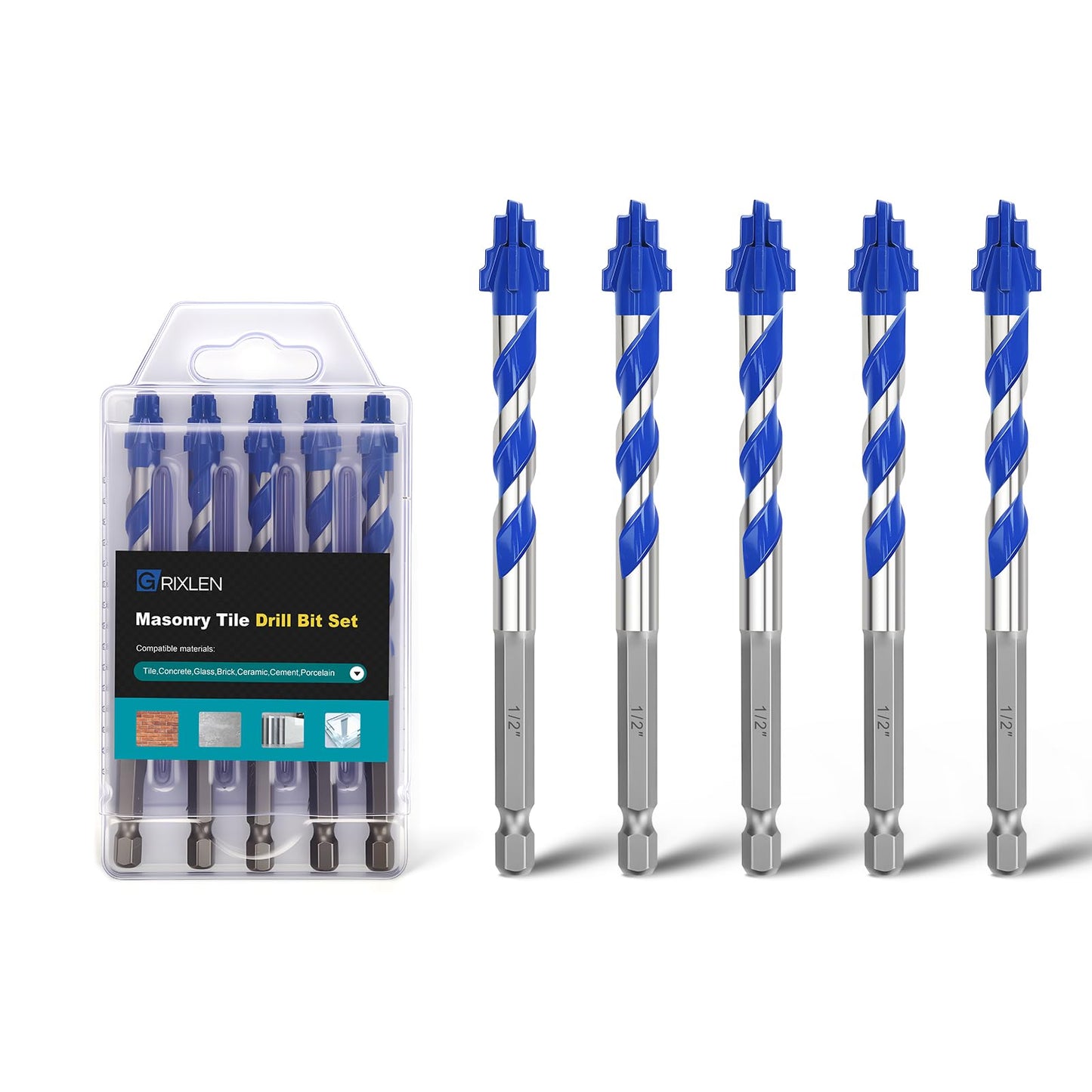 5 Pack 3/16" Tile Drill Bits, Hex Shank Step Masonry Drill Bits for Tile,Concrete, Porcelain,Brick, Glass, Cement, 6" Length