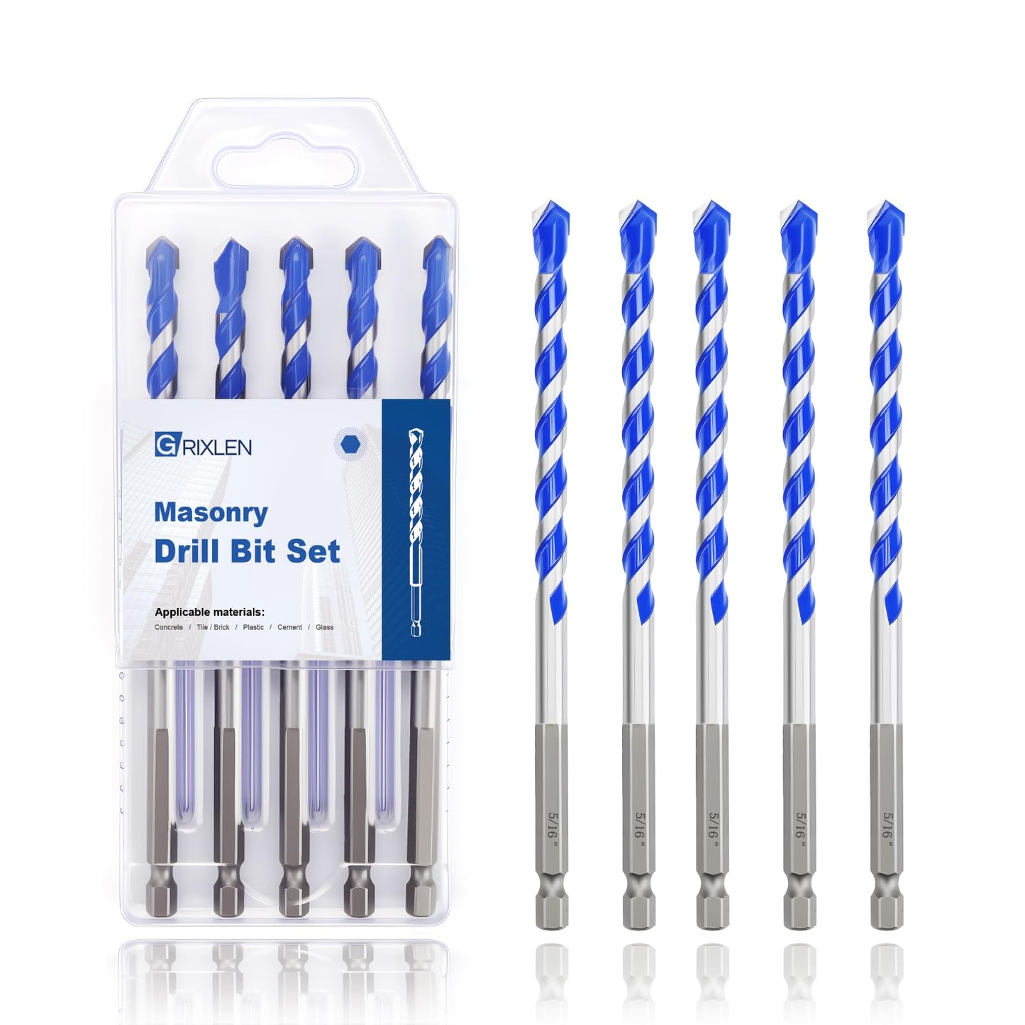 5 Pack 5/32" Masonry Drill Bit Set,Concrete Drill Bit Set,Concrete Drill Bits for Concrete, Tile,Brick, Cement,Glass (Hex Shank, 5/32 inch（ 5 Pack ）)