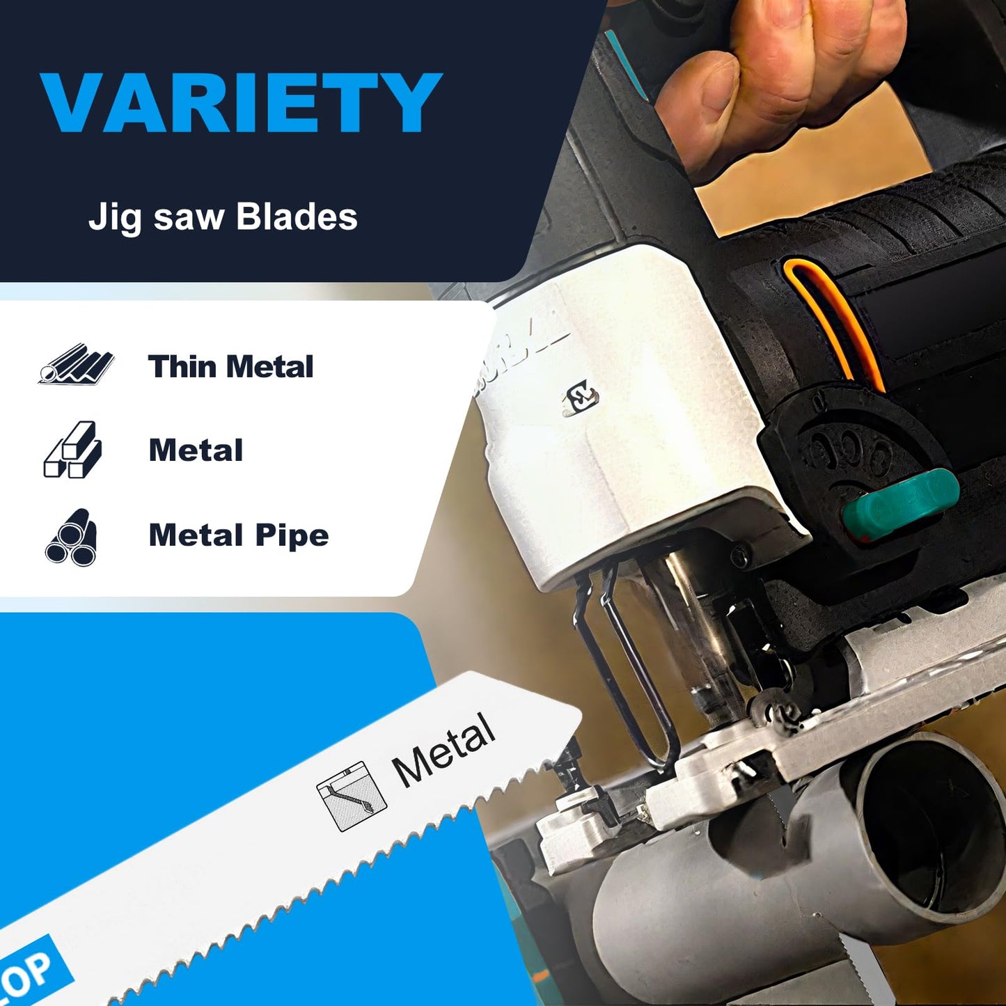 MUOZLOP20pcsT118A Jigsaw Blades，21TPI Jig Saw Blades with Storage Case,T-Shank jig Saw Blades for Metal Cutting (20pcsT118A)