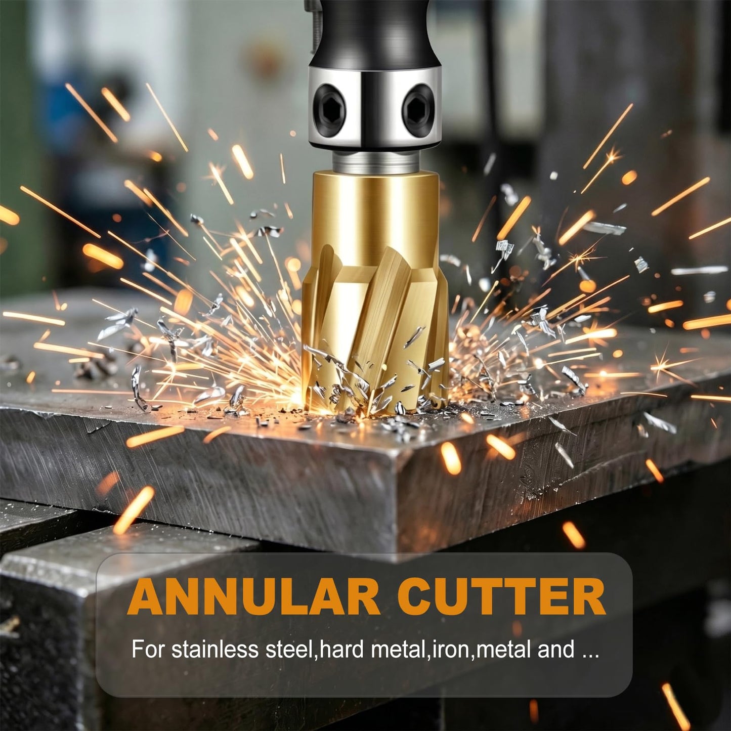 21/32"x1" HSS Annular Cutter，Titanium Coating，Weldon Shank，Diameter 21/32"，Cutting Depth 1"
