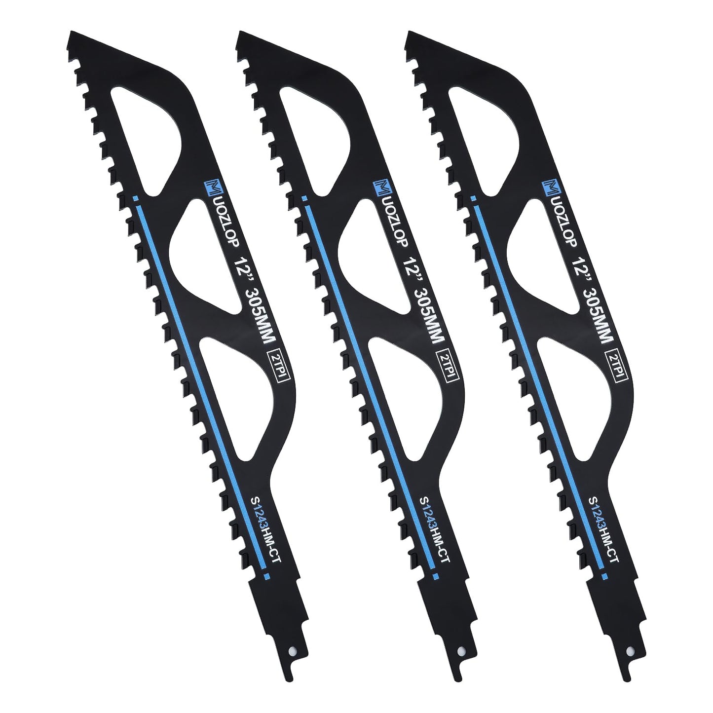 12 inch Masonry Reciprocating Saw Blades,2TPI Carbide Blade Strong teeths for Cutting Brick, Cement, Porous Concrete，3 Pack (3, 12 inch)
