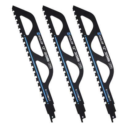 12 Zoll Mauerwerk-Säbelsägeblätter, 2ZpZ Hartmetallklinge, starke Zähne zum Schneiden von Ziegel, Zement, Porenbeton, 3er-Pack (3, 12 Zoll)