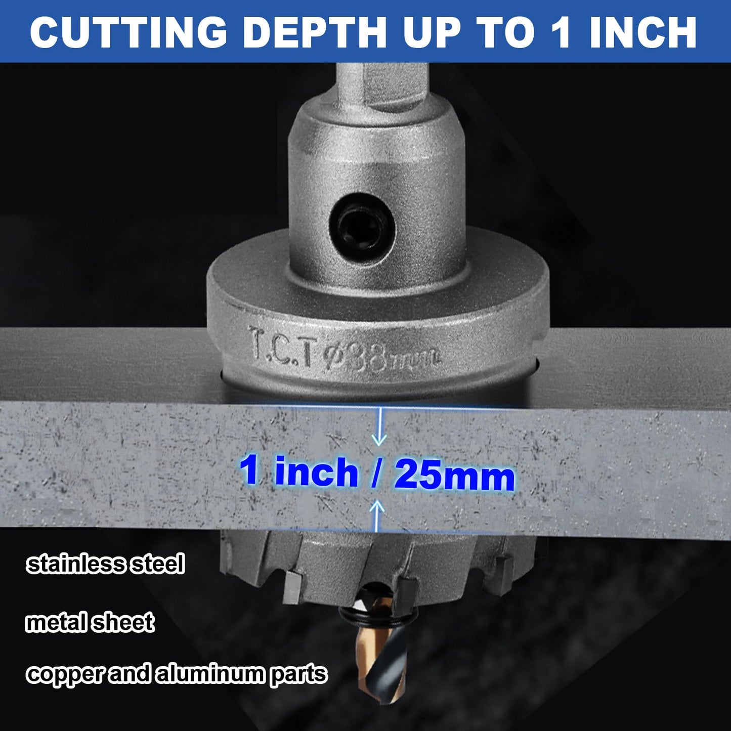 3/4" (19 mm) Lochsäge mit Wolframkarbidspitze, Lochsäge mit M2-Zentrierbohrer für Hartmetall-Edelstahl, Metall, Eisen und Kunststoff, 25 mm Bohrtiefe (3/4" (19 mm))