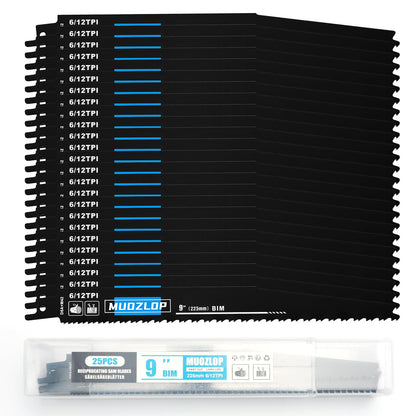 5er-Pack 9-Zoll-Säbelsägeblätter-Set, 6TPI-Sägeblätter aus Kohlenstoffstahl, Holzsägeblätter mit Organizer-Box (5, 6TPI/9 Zoll)