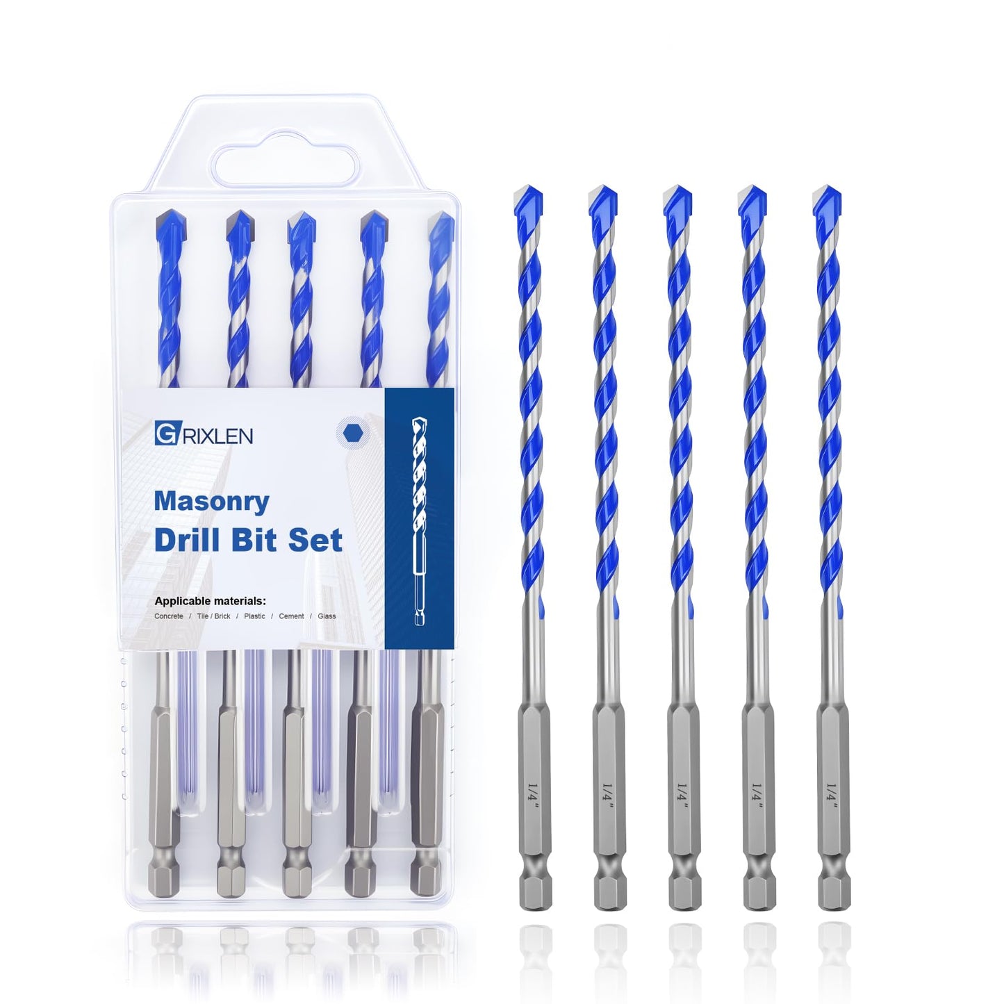 5 Pack 5/32" Masonry Drill Bit Set,Concrete Drill Bit Set,Concrete Drill Bits for Concrete, Tile,Brick, Cement,Glass (Hex Shank, 5/32 inch（ 5 Pack ）)