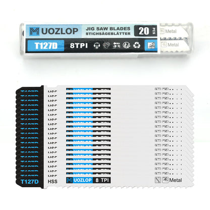 MUOZLOP 20tlg. Stichsägeblätter, 21TPI Stichsägeblätter mit Aufbewahrungsbox, T-Schaft Stichsägeblätter zum Metallschneiden (20tlg. T118A)