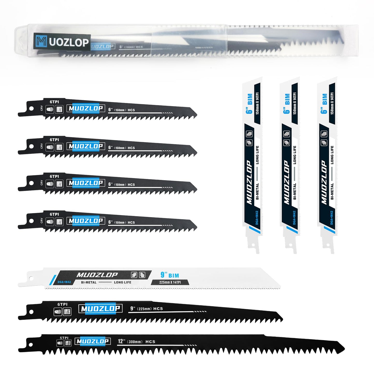 5 Pack 9 inch Reciprocating Saw Blades Set, 6TPI High Carbon Saw Blades, Woodcutting Saw Blades with Organizer Case (5, 6TPI/9 inch)