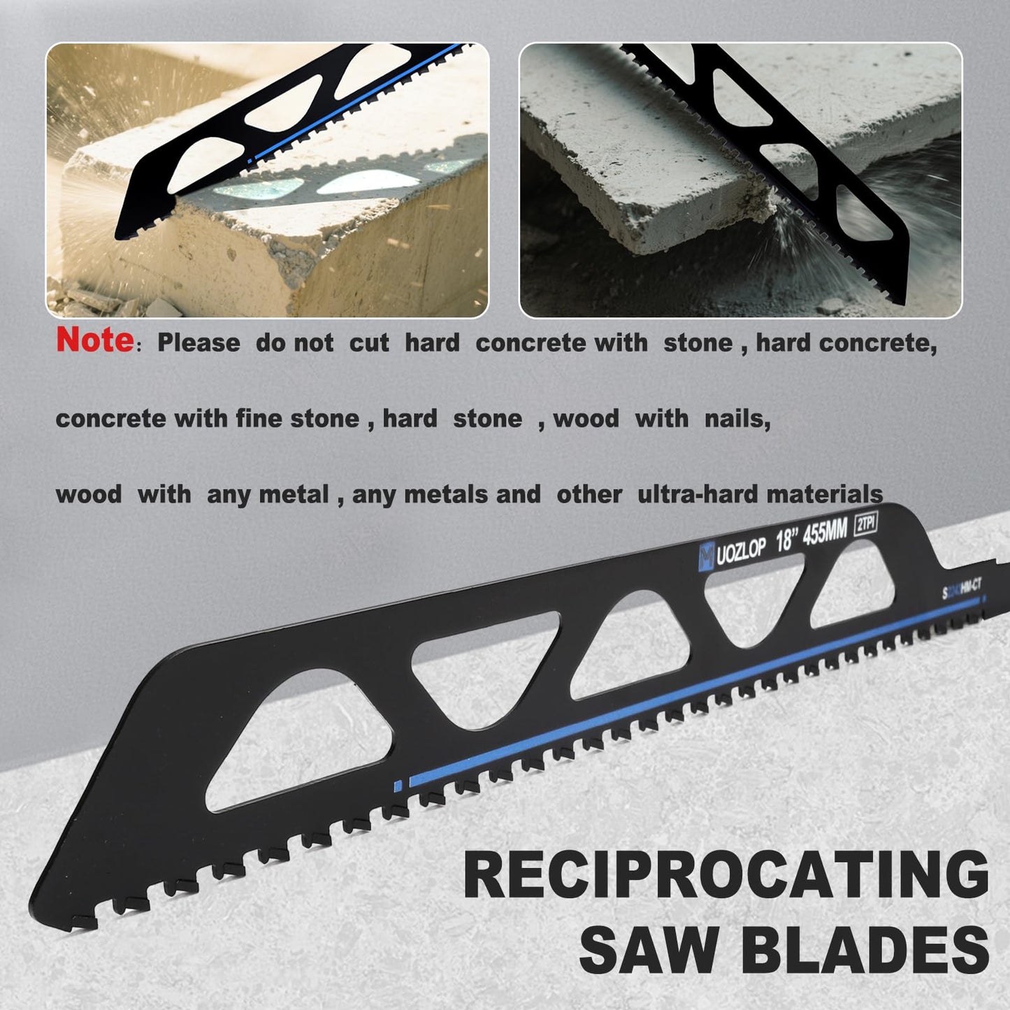 12 inch Masonry Reciprocating Saw Blades,2TPI Carbide Blade Strong teeths for Cutting Brick, Cement, Porous Concrete，3 Pack (3, 12 inch)