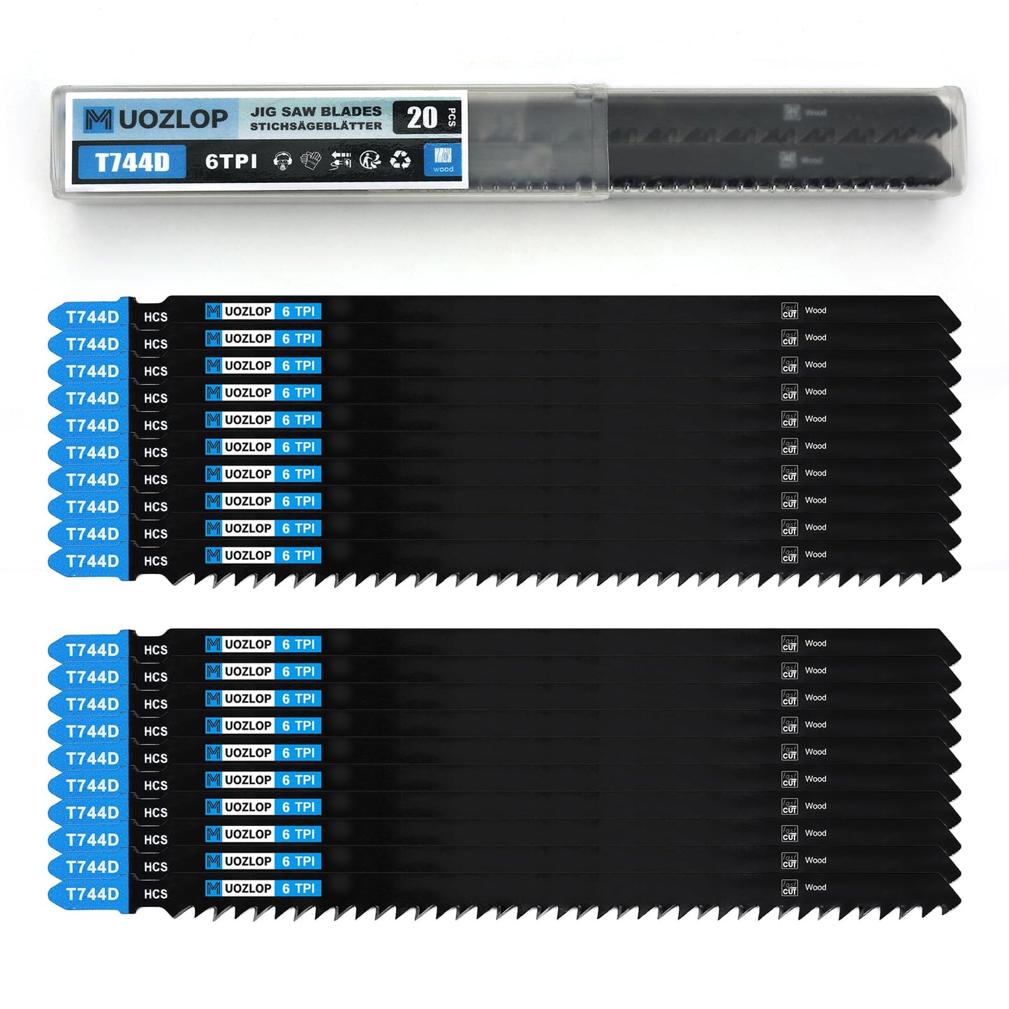MUOZLOP20pcsT118A Jigsaw Blades，21TPI Jig Saw Blades with Storage Case,T-Shank jig Saw Blades for Metal Cutting (20pcsT118A)