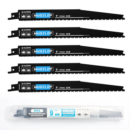 5er-Pack 9-Zoll-Säbelsägeblätter-Set, 6TPI-Sägeblätter aus Kohlenstoffstahl, Holzsägeblätter mit Organizer-Box (5, 6TPI/9 Zoll)