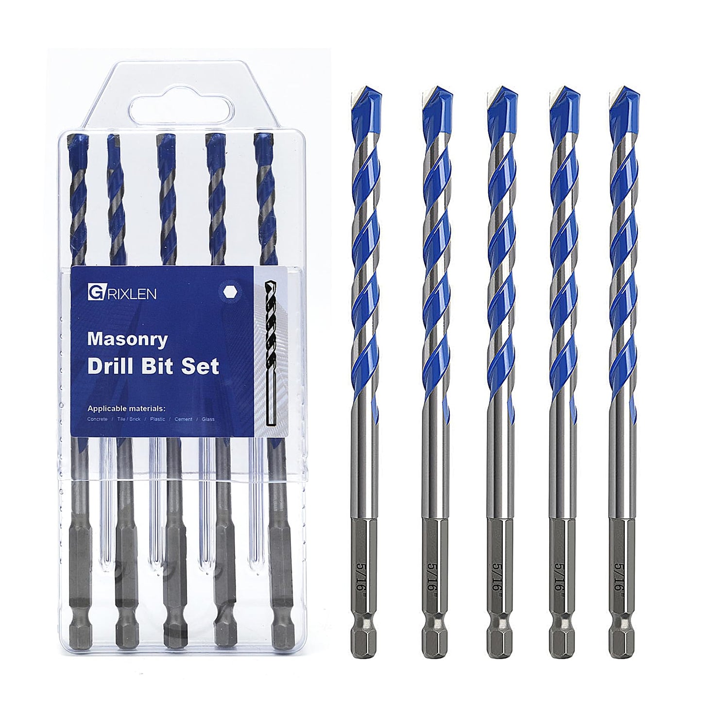 5 Pack 1/8 inch Masonry Drill Bit Set,Concrete Drill Bit Set with Hex Shank,Carbide Tip Drill Bits for Concrete, Cement, Tile,Brick, Plastic and Ceramic (1/8"（5 Pcs）)
