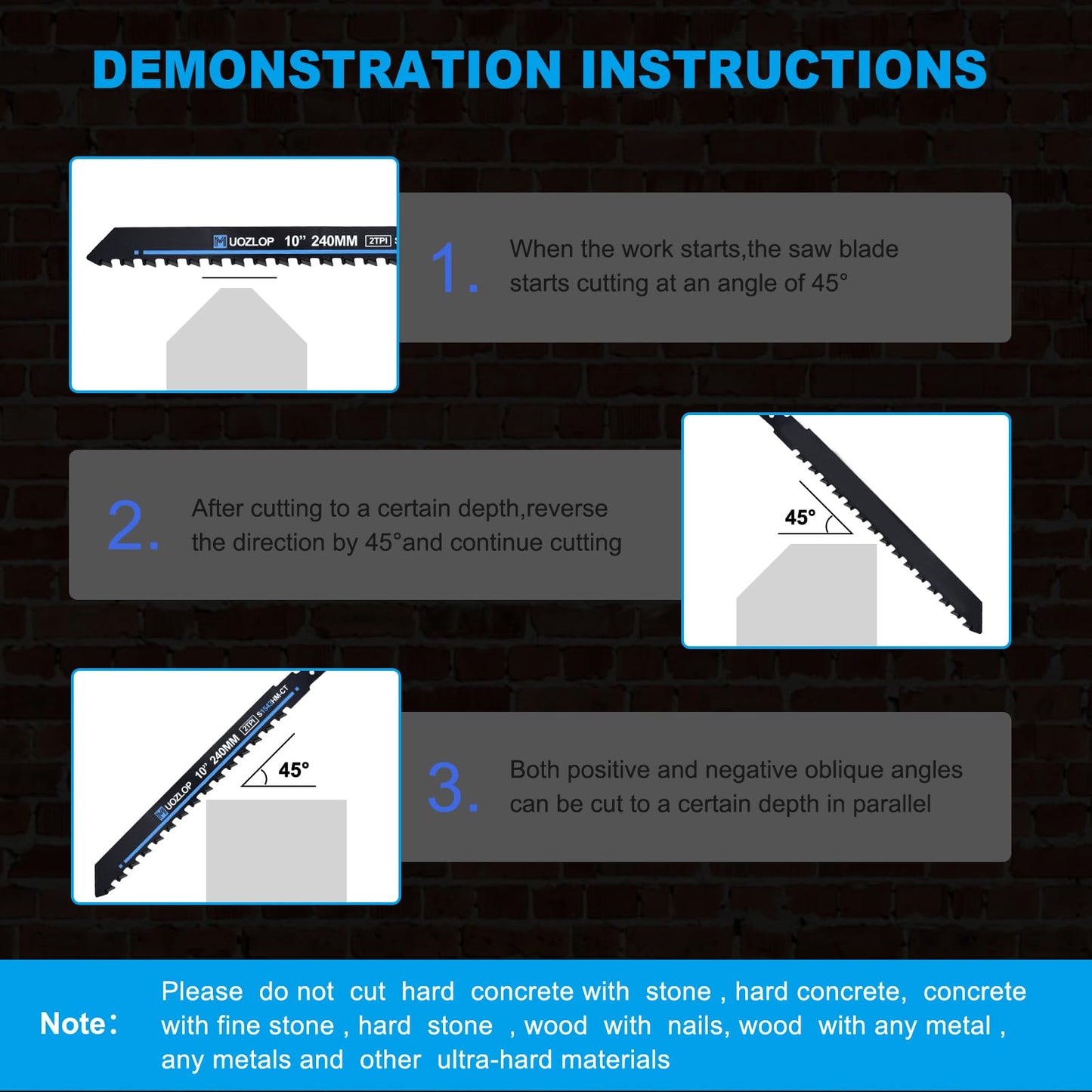 12 inch Masonry Reciprocating Saw Blades,2TPI Carbide Blade Strong teeths for Cutting Brick, Cement, Porous Concrete，3 Pack (3, 12 inch)