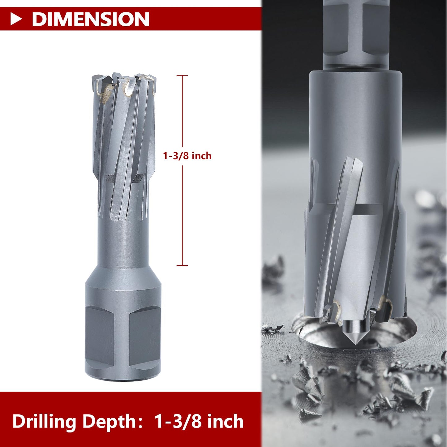 3" x 1-3/8" Annular Cutter with Weldon Shank,75mm Carbide Tip Annular Drill Bit for Stainless Steel, Iron (1-3/8" Depth, 3" (75mm) Diameter)