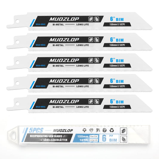 5 Pack 9 inch Reciprocating Saw Blades Set, 6TPI High Carbon Saw Blades, Woodcutting Saw Blades with Organizer Case (5, 6TPI/9 inch)