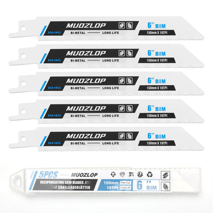 5er-Pack 9-Zoll-Säbelsägeblätter-Set, 6TPI-Sägeblätter aus Kohlenstoffstahl, Holzsägeblätter mit Organizer-Box (5, 6TPI/9 Zoll)