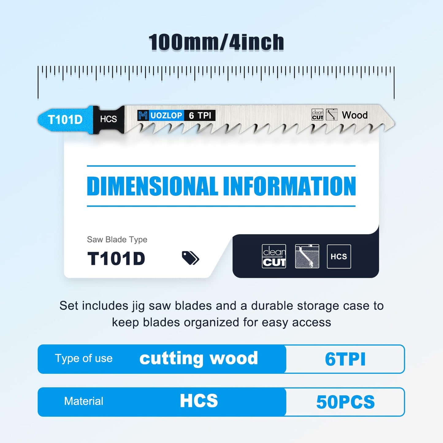 MUOZLOP20pcsT118A Jigsaw Blades，21TPI Jig Saw Blades with Storage Case,T-Shank jig Saw Blades for Metal Cutting (20pcsT118A)