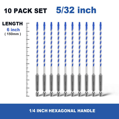 5er-Pack 3/16 Zoll Fliesenbohrer, Sechskantschaft-Stufenbohrer für Fliesen, Beton, Porzellan, Ziegel, Glas, Zement, 15,2 cm Länge